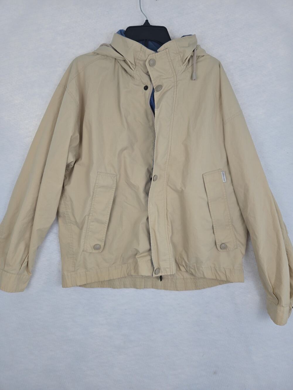 London Fog Men Size L Windbreaker/Jacket Cream w/tan Trim Zippered Front Pockets